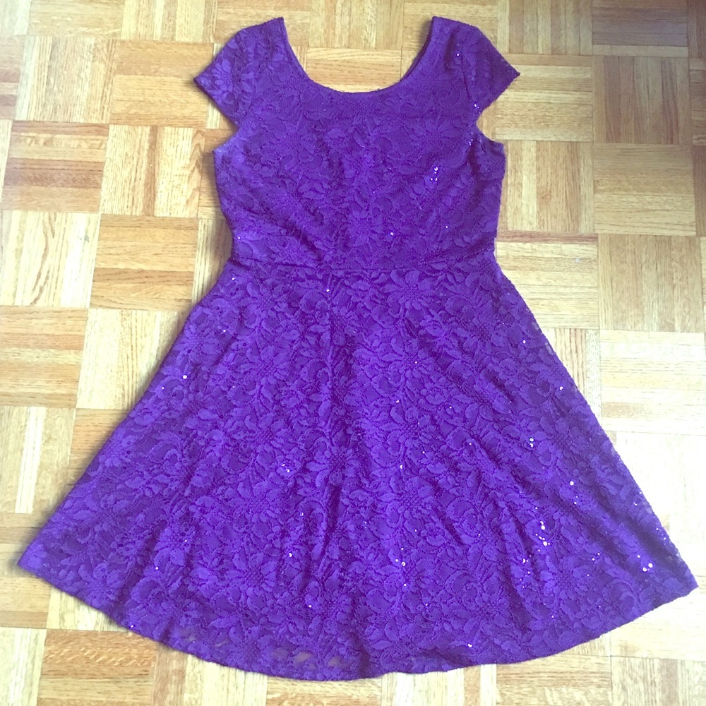 Ronni Nicole Purple Lace Dress with Sequins